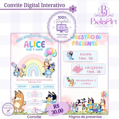 Convite Digital Interativo - Bluey