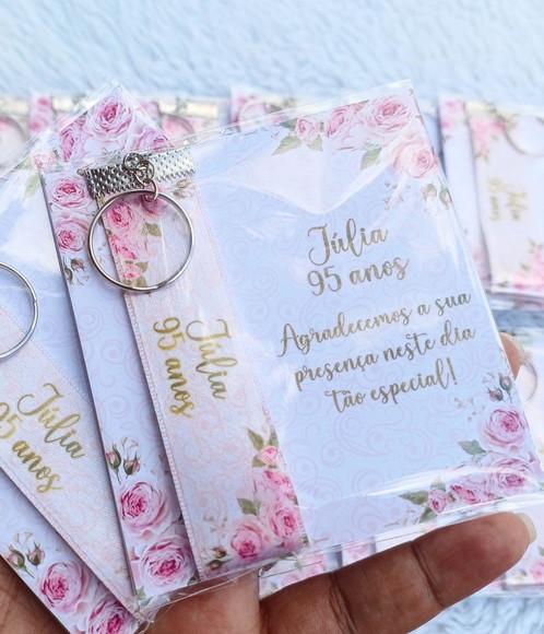 Chaveiro Personalizado Aniversário Floral Rosê