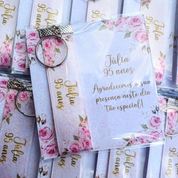 Chaveiro Personalizado Aniversário Floral Rosê