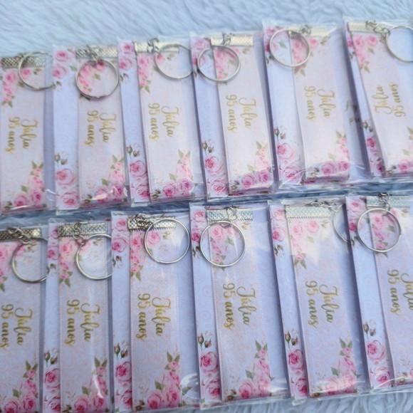 Chaveiro Personalizado Aniversário Floral Rosê