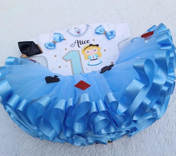Conjunto Tutu Alice no Pais das Maravilhas
