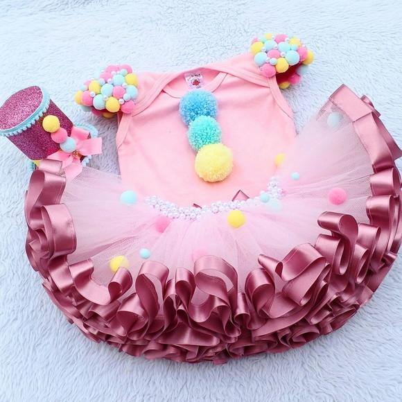 Conjunto Tutu Luxo Palhacinha Circo Rosa até 2 Anos