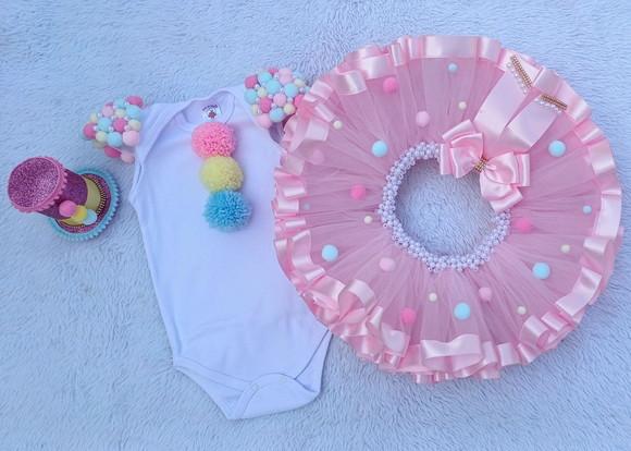 Conjunto Tutu Luxo Palhacinha Circo Rosa até 2 Anos