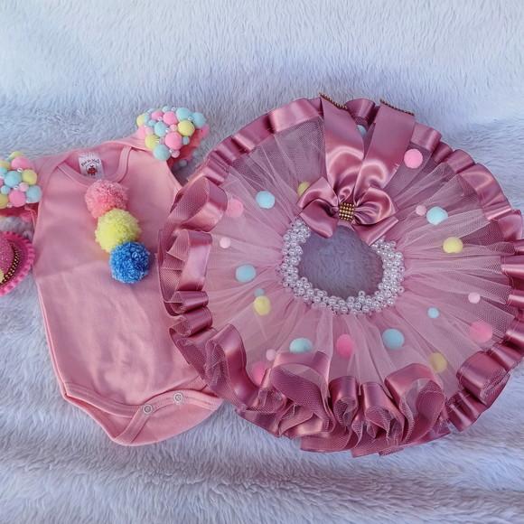 Conjunto Tutu Luxo Palhacinha Circo Rosa até 2 Anos