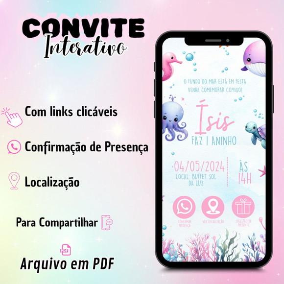 Convite Interativo Fundo do Mar Rosa