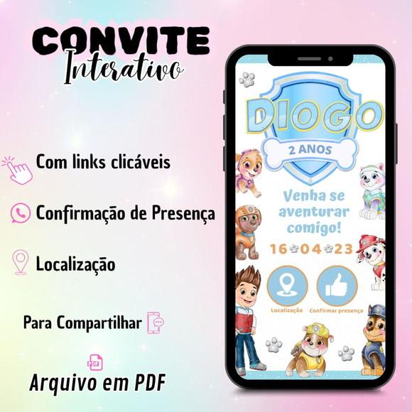 Convite Interativo Patrulha Canina Menino Aquarela