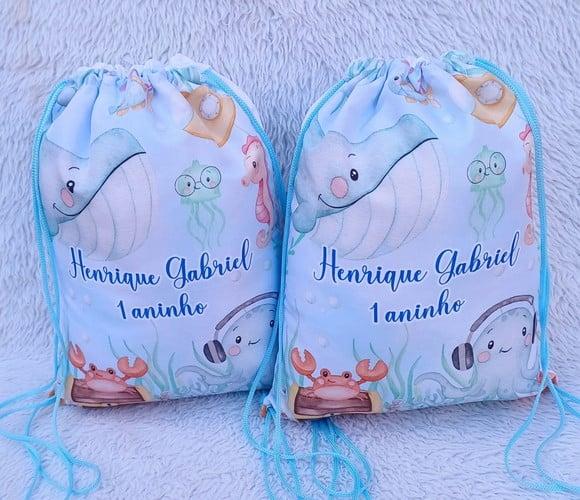 Mochila Saco Personalizada Fundo do Mar Aquarela
