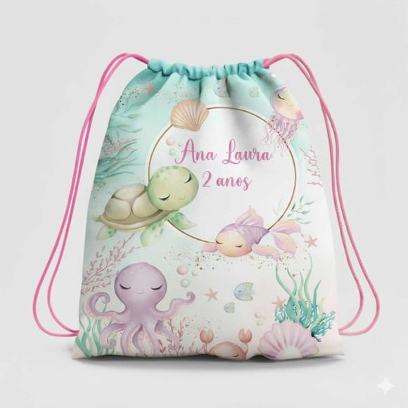 Mochila Saco Personalizada Fundo do Mar Menina