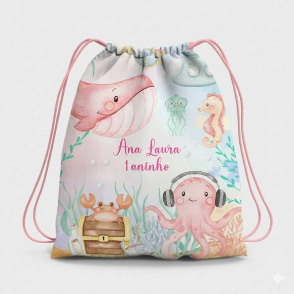 Mochila Saco Personalizada Fundo do Mar Menina