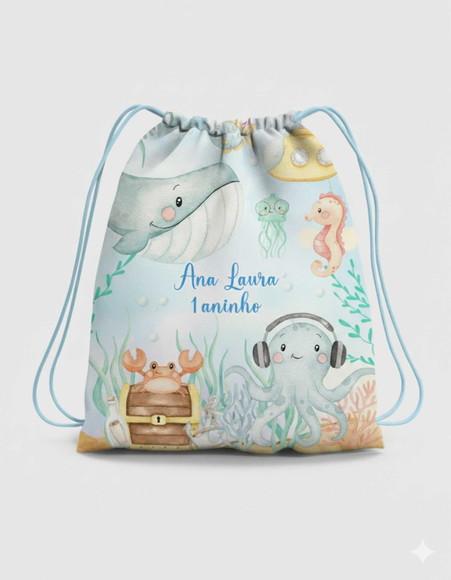 Mochila Saco Personalizada Fundo do Mar Menina