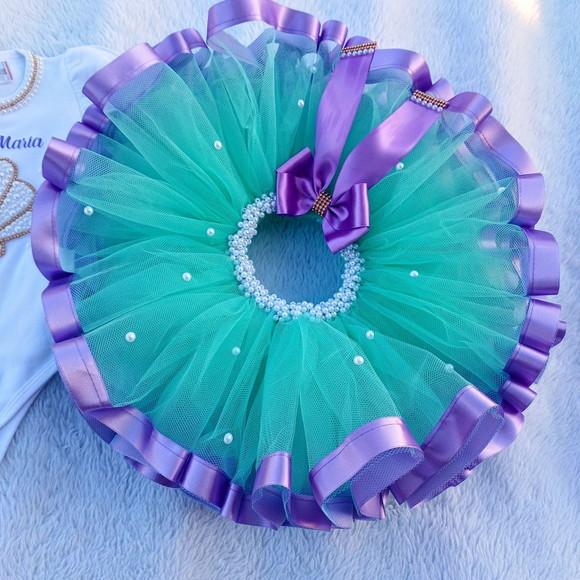 Saia de Tule Personalizada Sereia 1 e 2 Anos