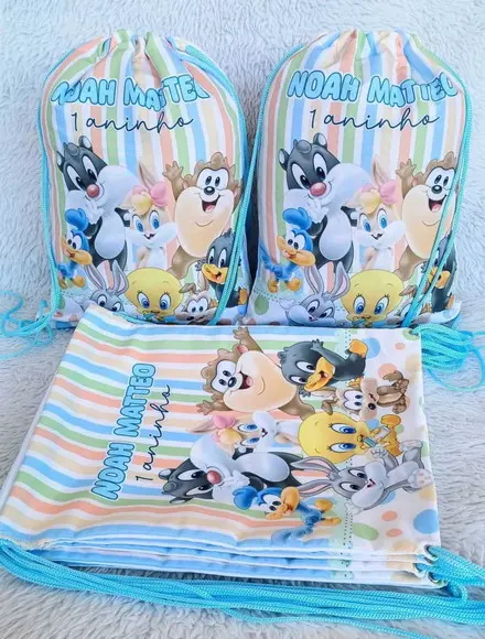 20 Mochila Saco Personalizada Baby Looney Tunes