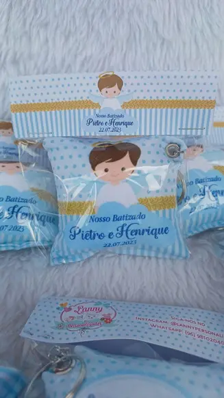 Almochaveiro Personalizado Batizado Azul Menino