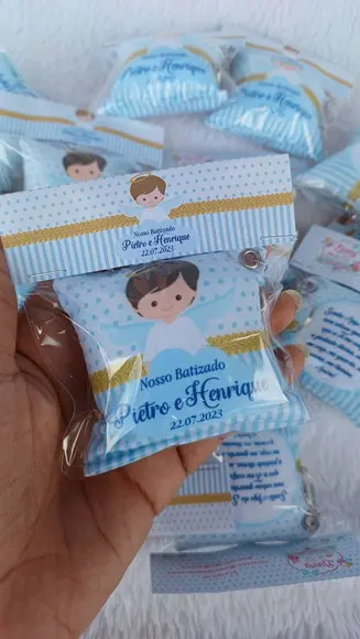Almochaveiro Personalizado Batizado Azul Menino