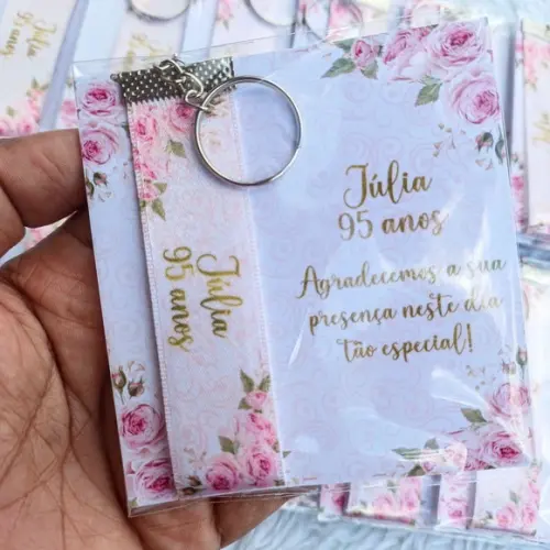 Chaveiro Personalizado Aniversário Floral Rosê
