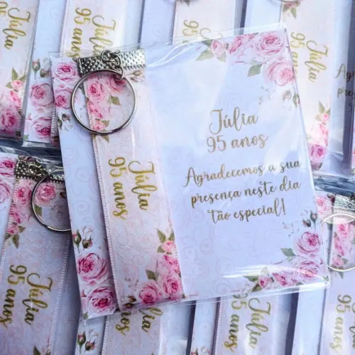 Chaveiro Personalizado Aniversário Floral Rosê