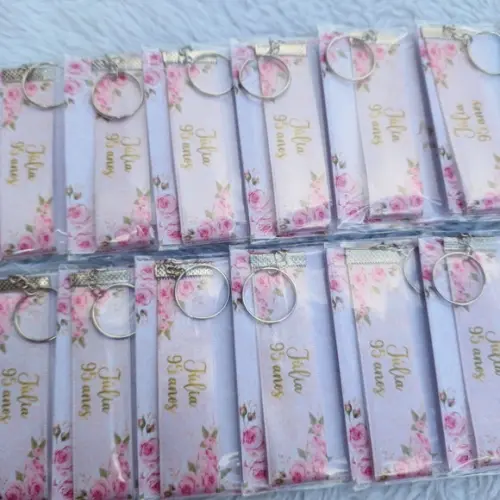 Chaveiro Personalizado Aniversário Floral Rosê