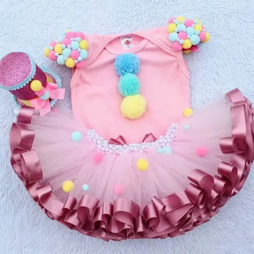 Conjunto Tutu Luxo Palhacinha Circo Rosa até 2 Anos