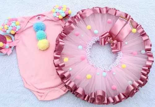 Conjunto Tutu Luxo Palhacinha Circo Rosa até 2 Anos
