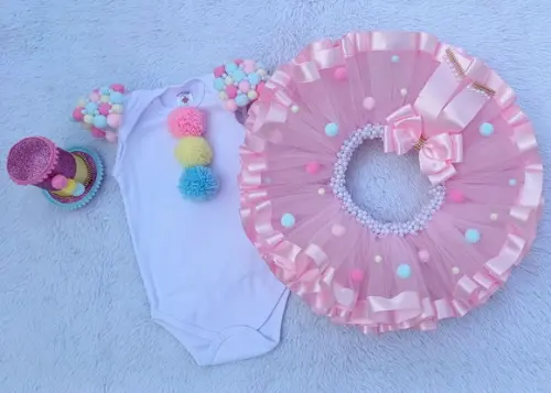 Conjunto Tutu Luxo Palhacinha Circo Rosa até 2 Anos
