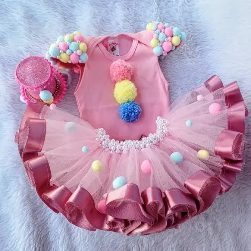 Conjunto Tutu Luxo Palhacinha Circo Rosa até 2 Anos