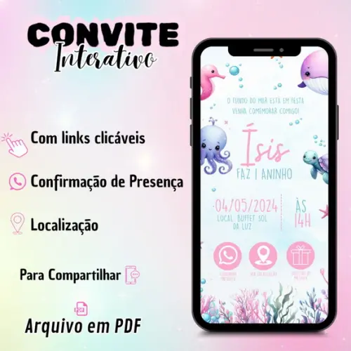 Convite Interativo Fundo do Mar Rosa
