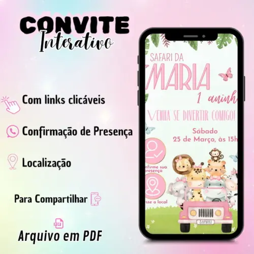 Convite Interativo Safari Rosa