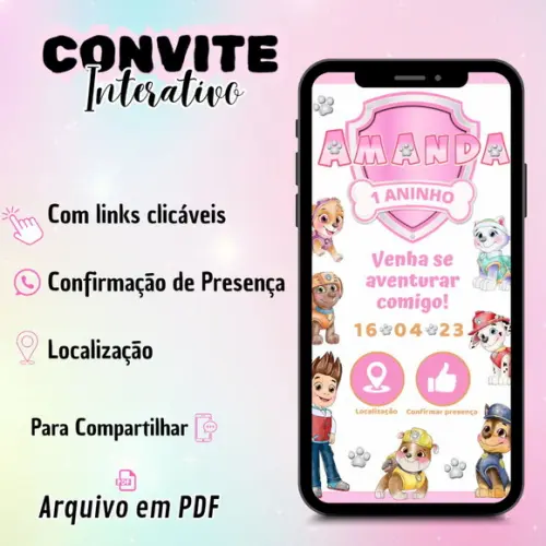 Convite Interativo Patrulha Canina Menina Aquarela