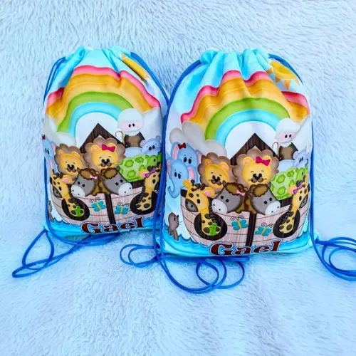 Mochila Saco Personalizada Arca de Noé Baby