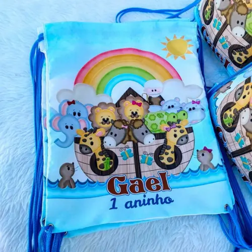 Mochila Saco Personalizada Arca de Noé Baby