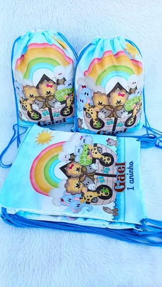 Mochila Saco Personalizada Arca de Noé Baby