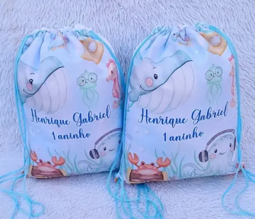 Mochila Saco Personalizada Fundo do Mar Aquarela