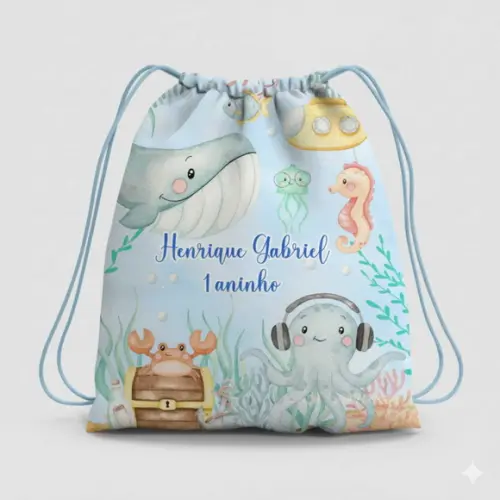 Mochila Saco Personalizada Fundo do Mar