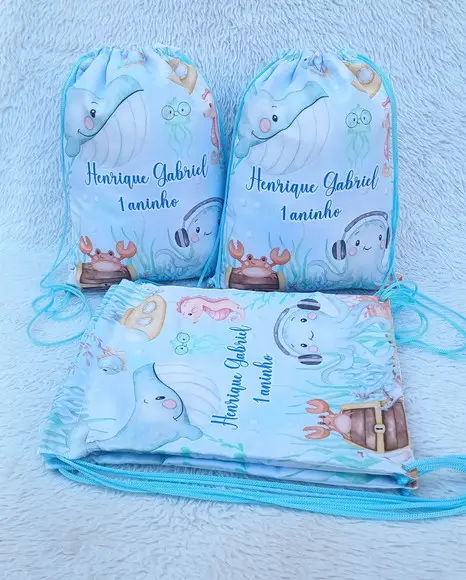 Mochila Saco Personalizada Fundo do Mar Aquarela