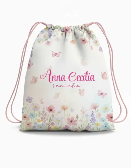 Mochila Saco Personalizada Jardim de Borboletas