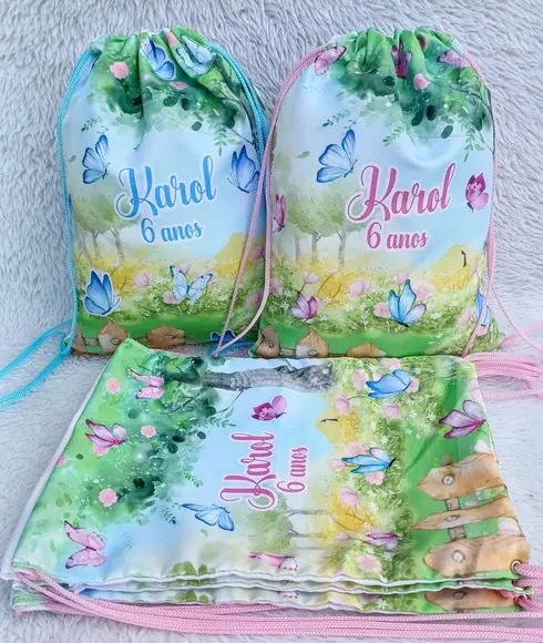 Mochila Saco Personalizada Jardim de Borboletas