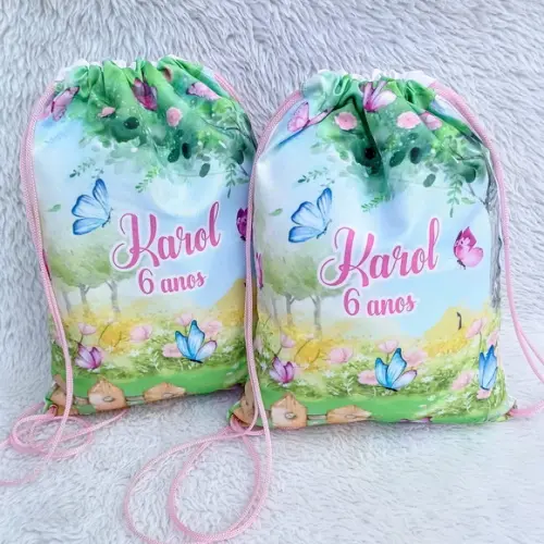 Mochila Saco Personalizada Jardim de Borboletas