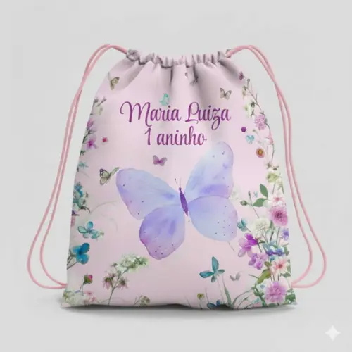 Mochila Saco Personalizada Jardim de Borboletas