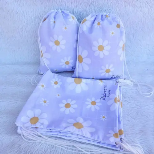 Mochila Saco Personalizada Margaridas Lilas