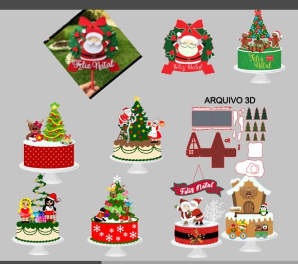 Arquivo de Corte Combo Topo de Bolo Natal Pague 1 e Leve 5