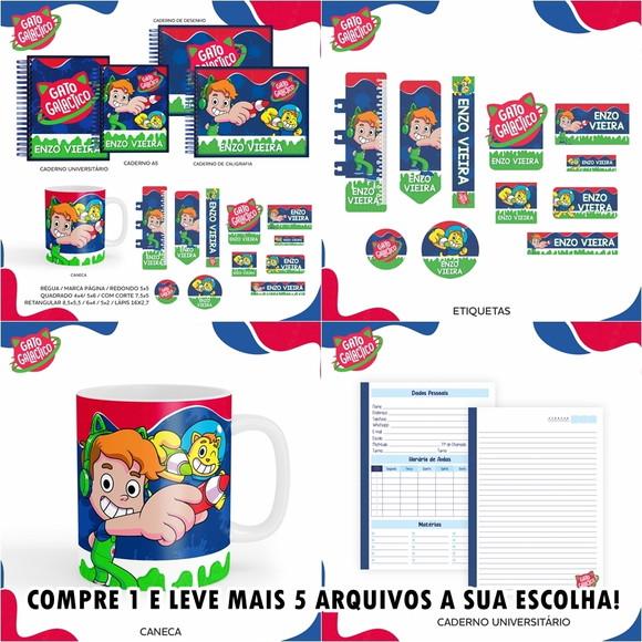Arquivo de Corte Etiqueta Escolar Gato Galáctco