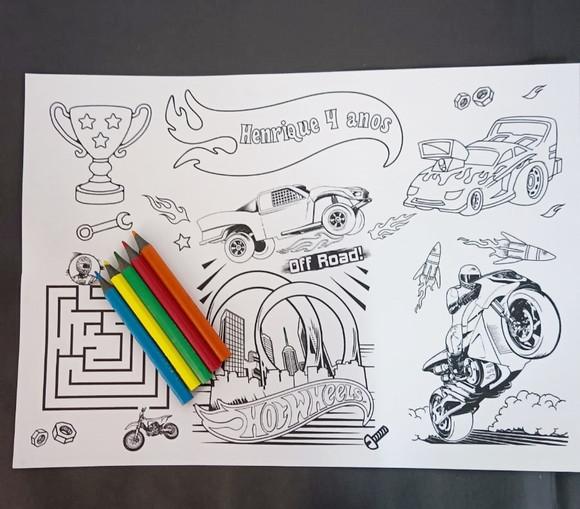 Arquivo de Corte Jogo Americano para Colorir Hot Wheels