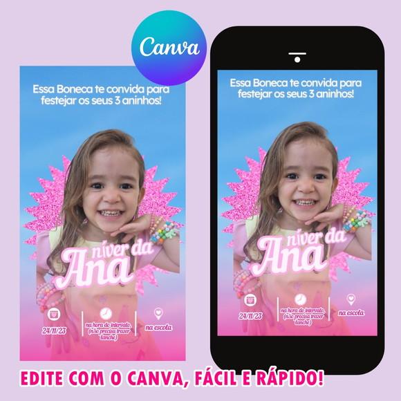 Convite Barbie Digital Whatsapp Aniversário