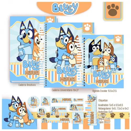 Arquivo de Corte Etiqueta Escolar Bluey