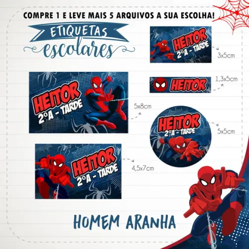 Arquivo de Corte Etiqueta Escolar Homem Aranha