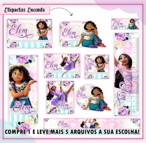 Arquivo de Corte Etiquetas Escolares Encanto