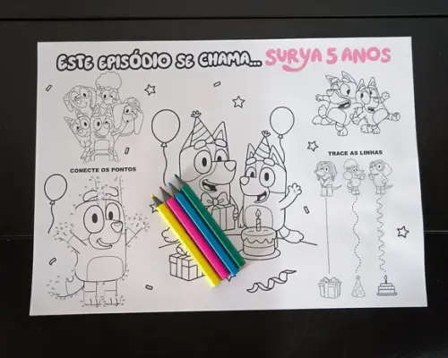Arquivo de Corte Jogo Americano para Colorir Bluey