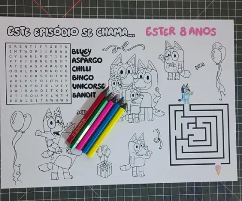 Arquivo de Corte Jogo Americano para Colorir Bluey