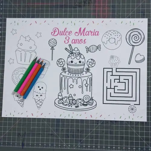 Arquivo de Corte Jogo Americano para Colorir Doces