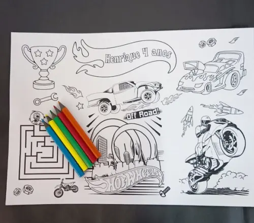 Arquivo de Corte Jogo Americano para Colorir Hot Wheels